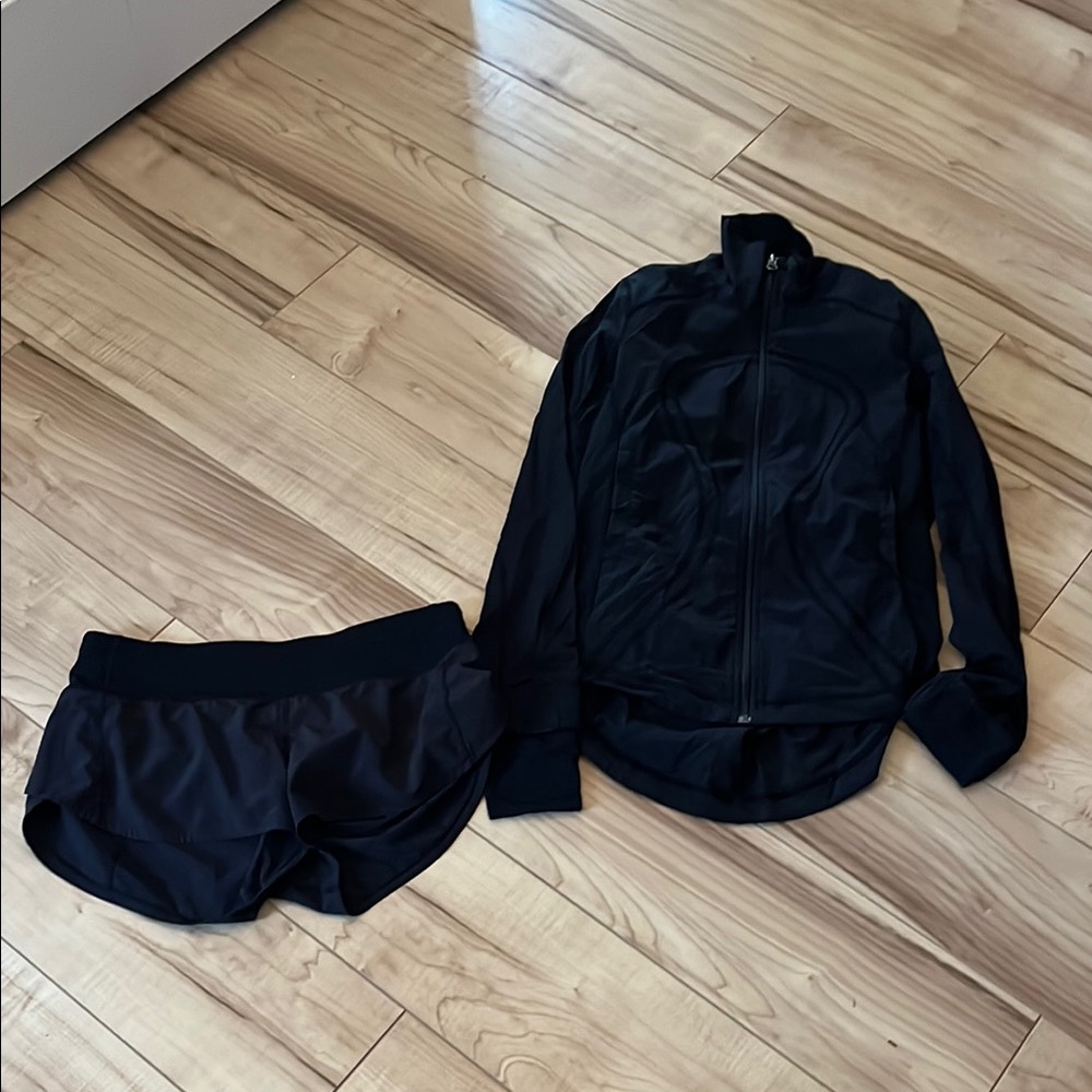 Lululemon Black Athletic Jacket and Shorts size 6